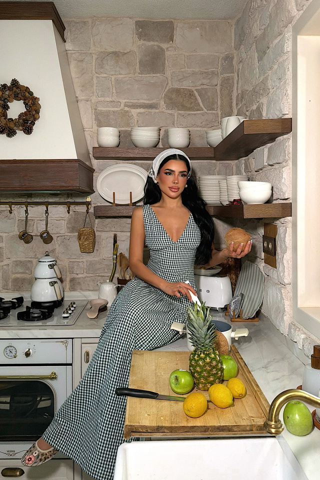 Yeşil Plaid Elbise ATE-4928 - 2