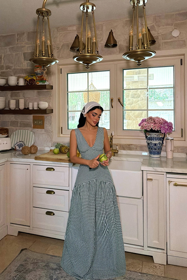 Yeşil Plaid Elbise ATE-4928 - 3