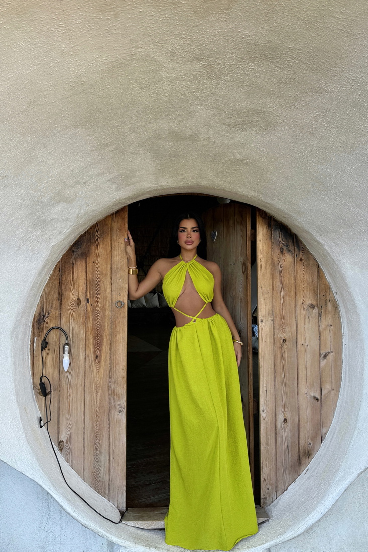 Yeşil Anda Dekolteli Uzun Elbise ATE-1360 - EYYO