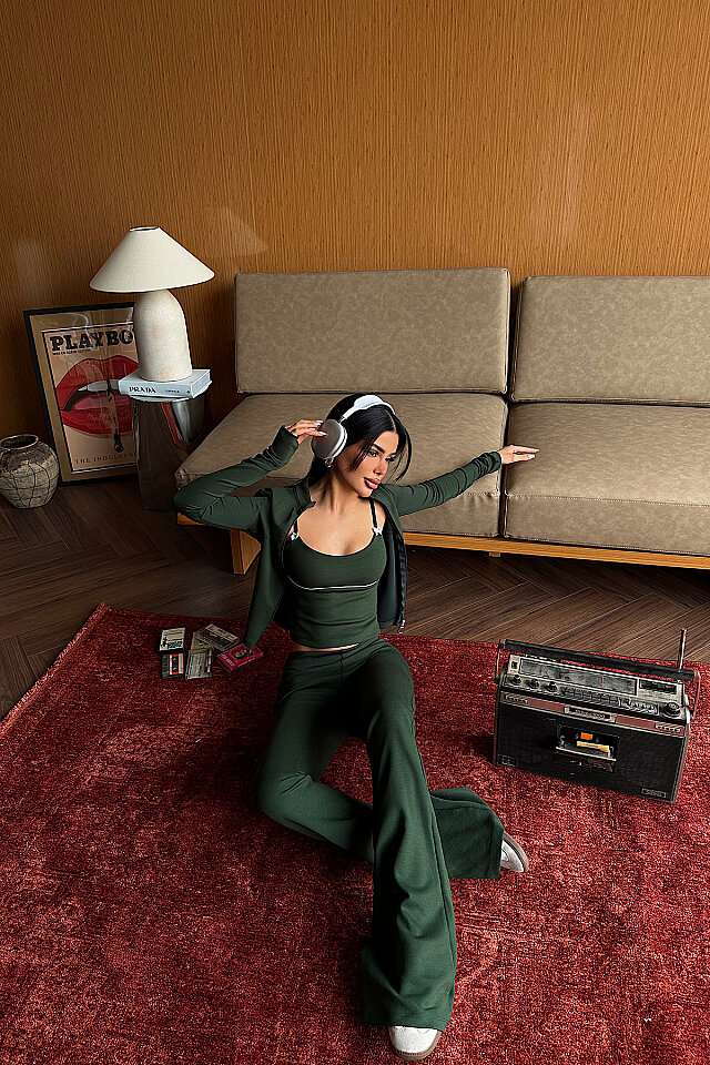 Yeşil Fermuar Detay 3 Lü Takım ATE-5358 - 2