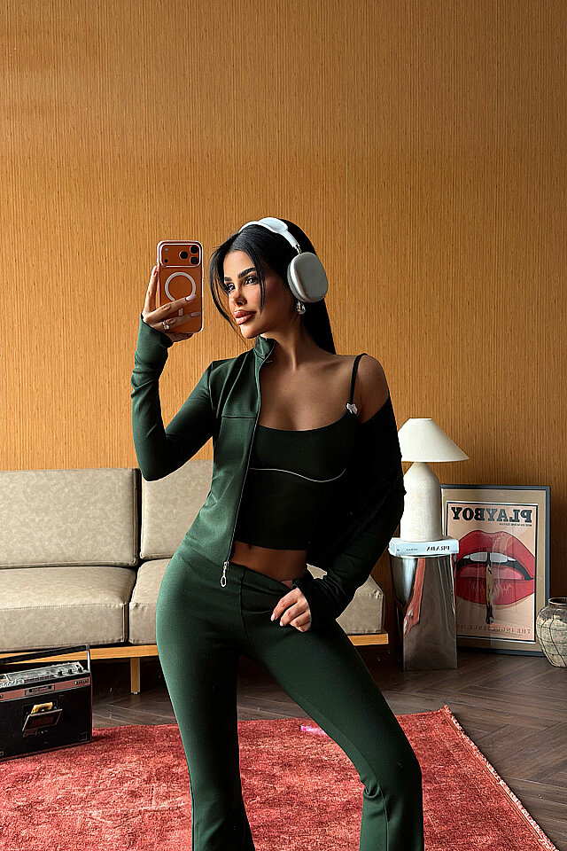 Yeşil Fermuar Detay 3 Lü Takım ATE-5358 - 3