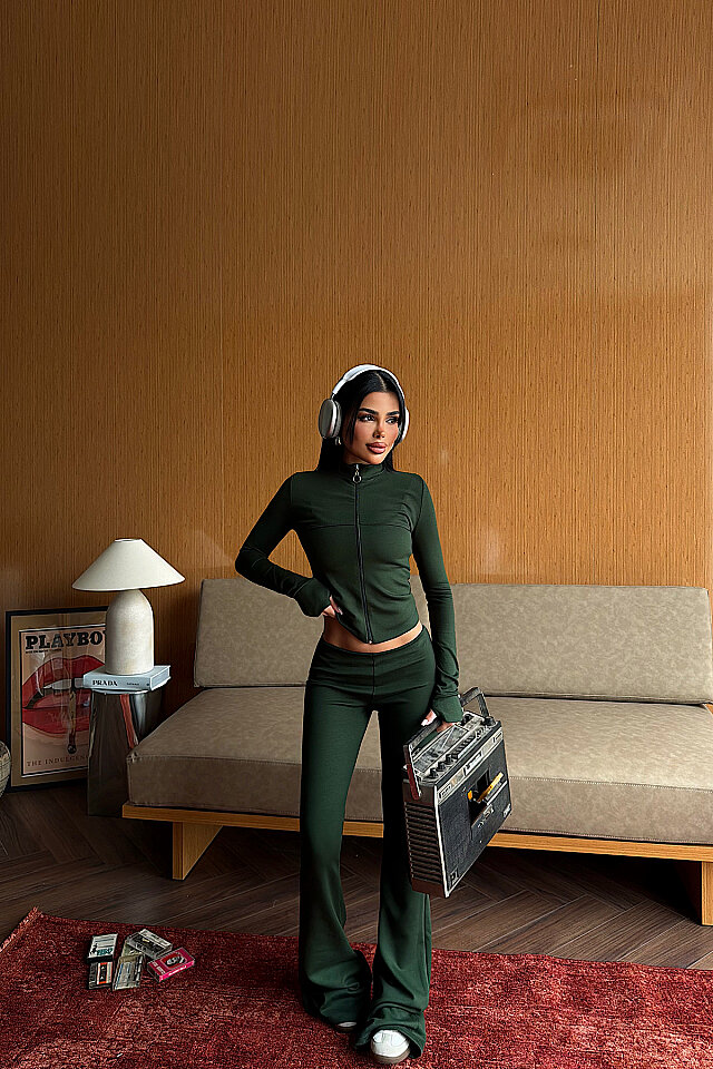 Yeşil Fermuar Detay 3 Lü Takım ATE-5358 - 4