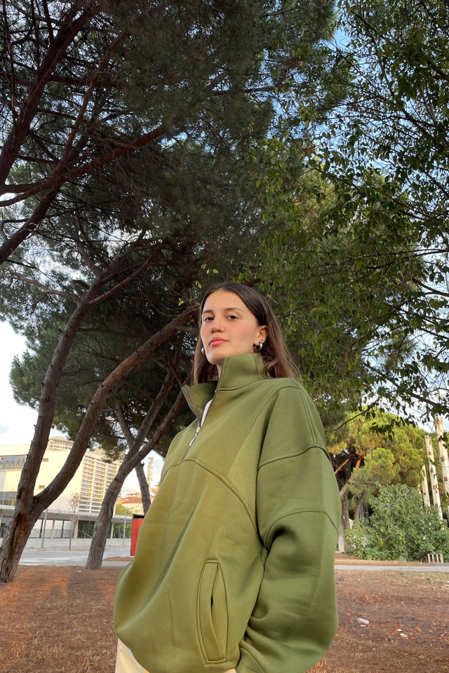 Yeşil Fermuar Detay Oversize Sweat ATE-0045 - 2