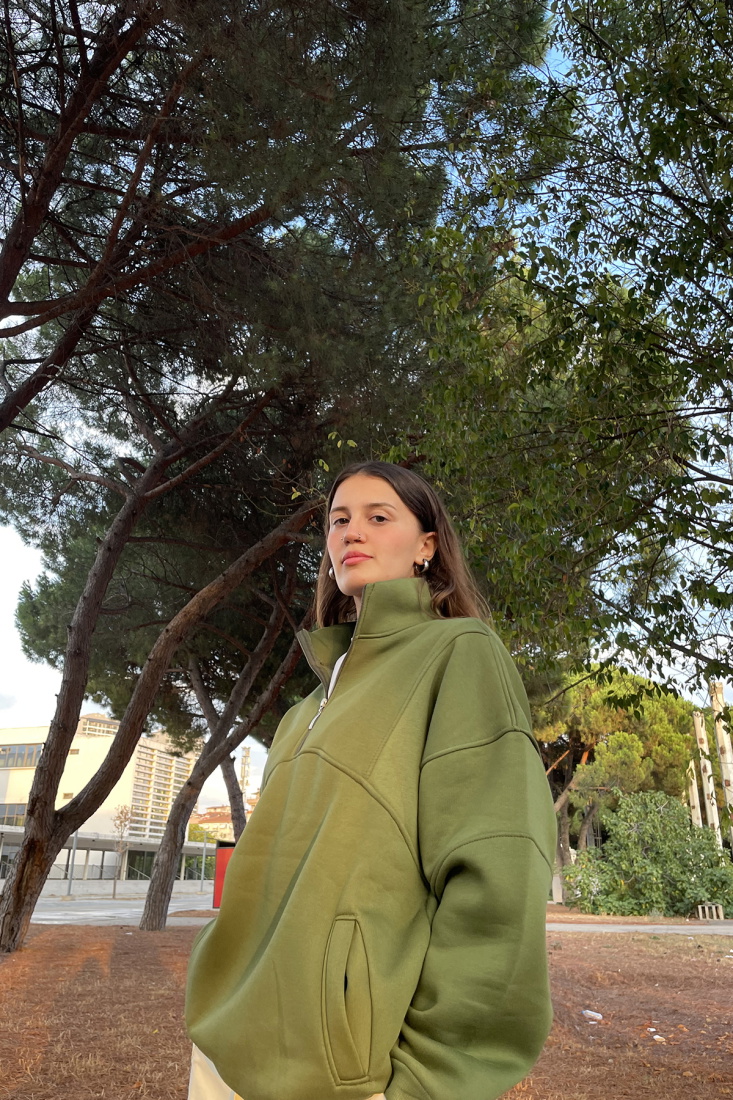 Yeşil Fermuar Detay Oversize Sweat ATE-0045 - EYYO