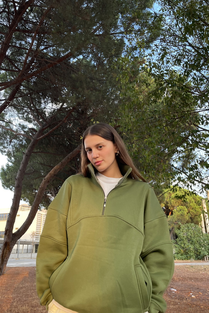 Yeşil Fermuar Detay Oversize Sweat ATE-0045 - EYYO