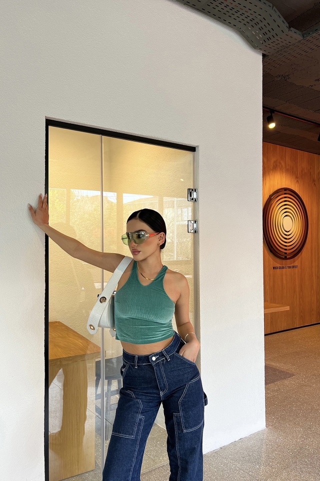 Yeşil Fitilli Askılı Crop Top