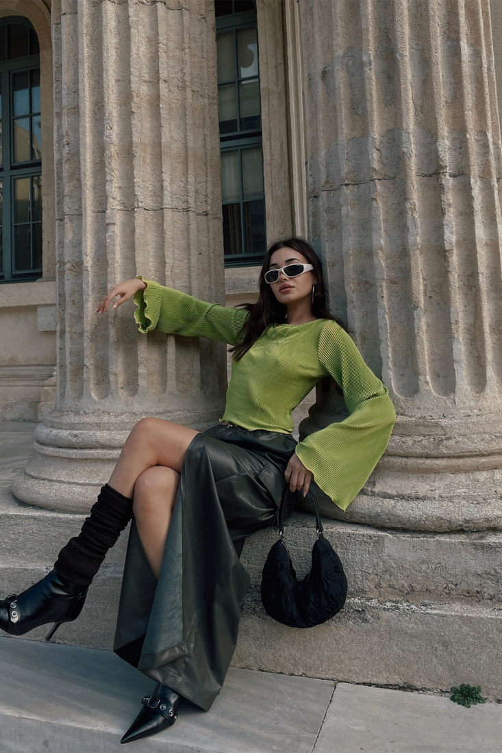 Yeşil Fitilli Crop Top ATE3552 - EYYO