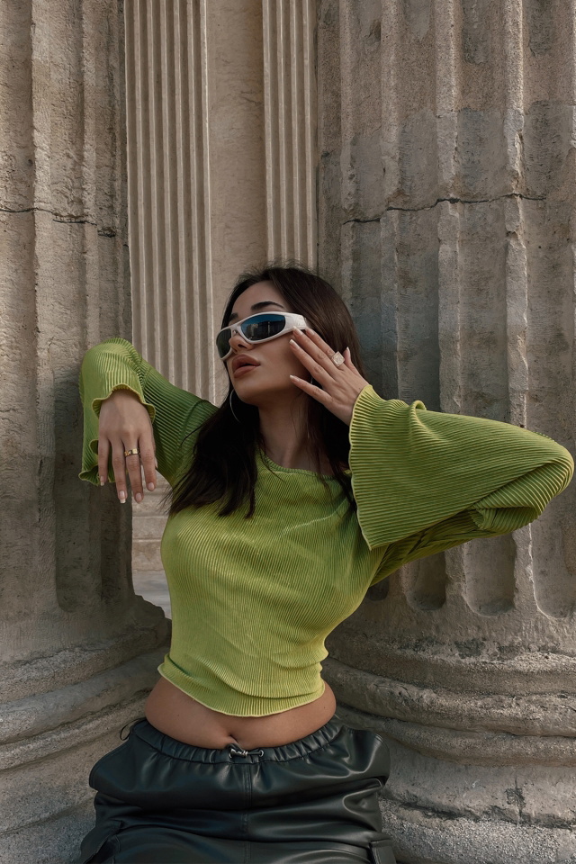 Yeşil Fitilli Crop Top ATE3552 - 2