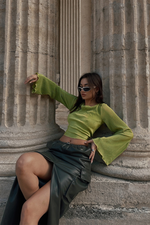 Yeşil Fitilli Crop Top ATE3552 - 4
