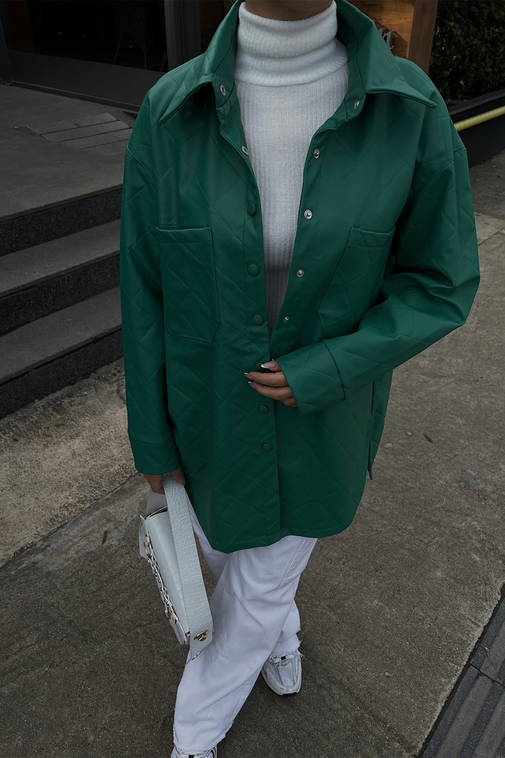 Yeşil Gömlek Yaka Deri Mont ATE2670 - EYYO