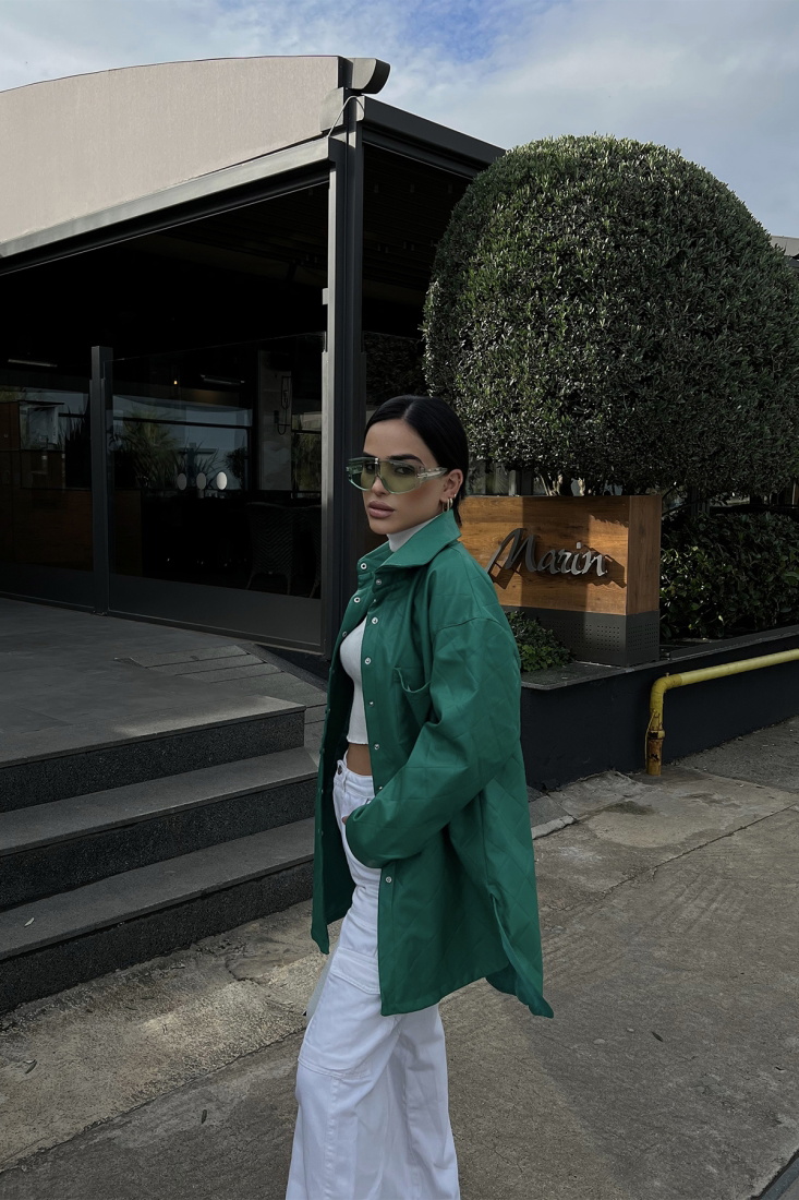 Yeşil Gömlek Yaka Deri Mont ATE2670 - EYYO