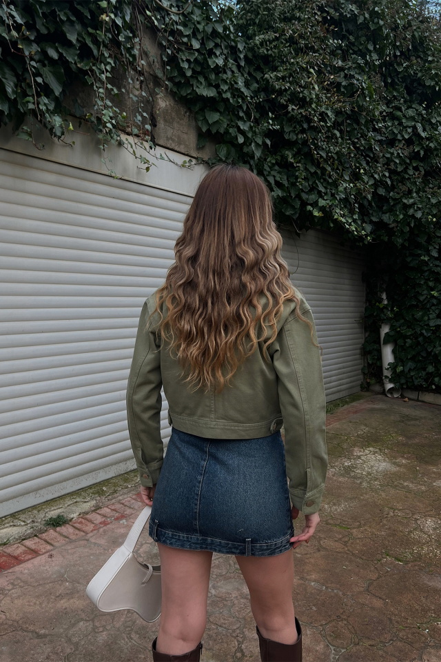 Yeşil Gömlek Yaka Kot Ceket ATE3421 - 4