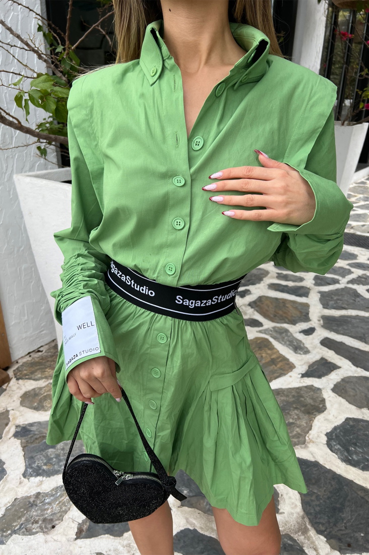 Yeşil Gömlek Yaka Mini Elbise ATE4533 - EYYO