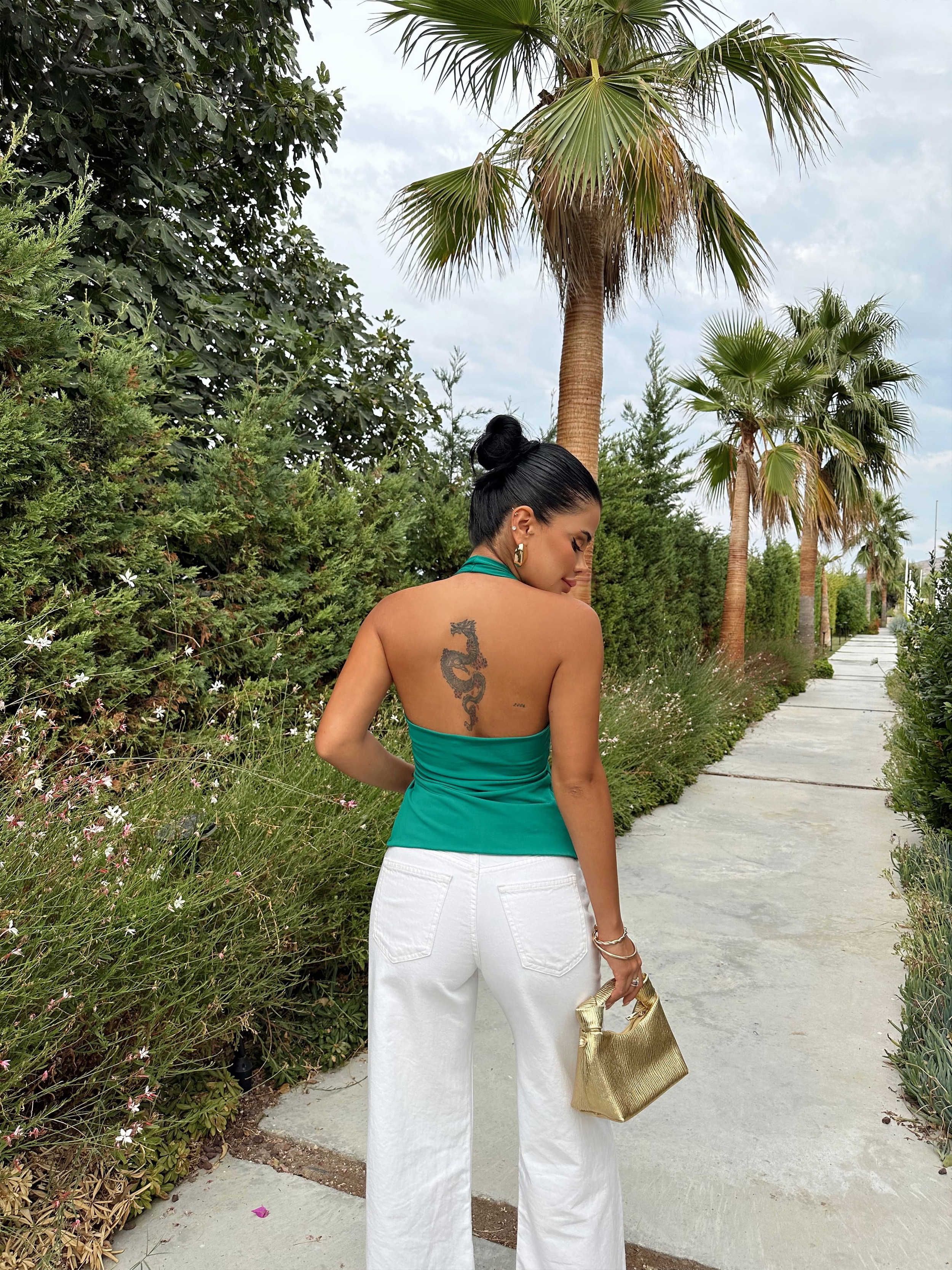 Yeşil Gül Detay Crop Top - 4