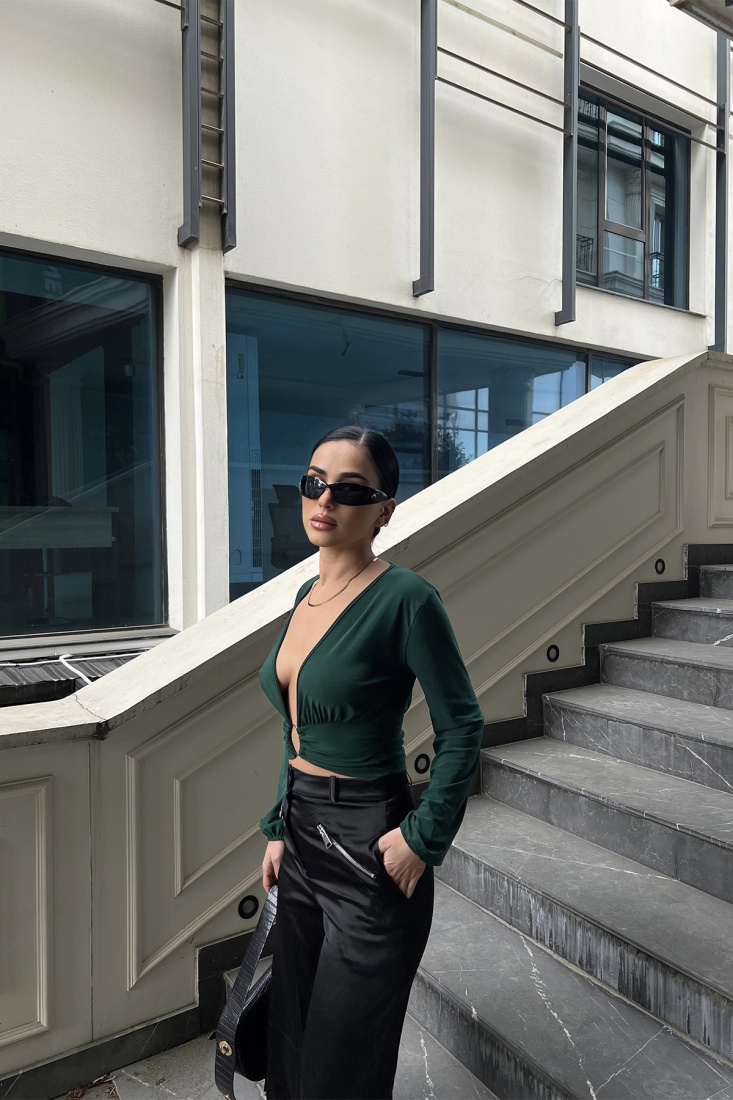 Yeşil Halka Detay Crop Top ATE3681 - EYYO