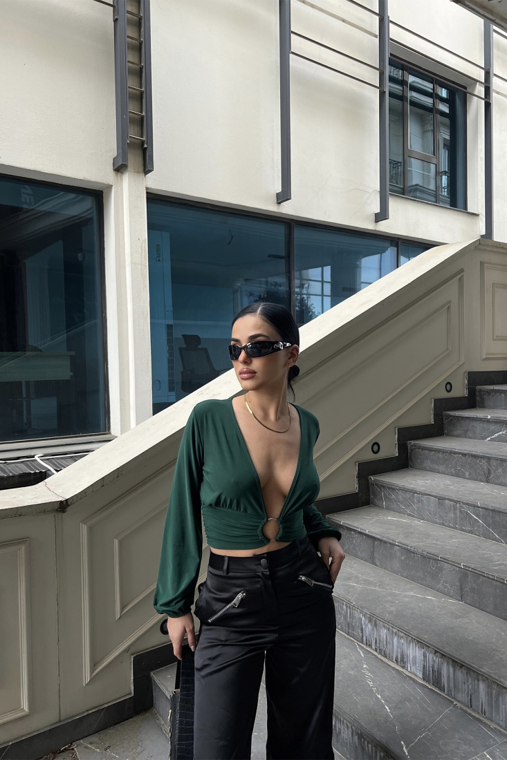 Yeşil Halka Detay Crop Top ATE3681 - EYYO