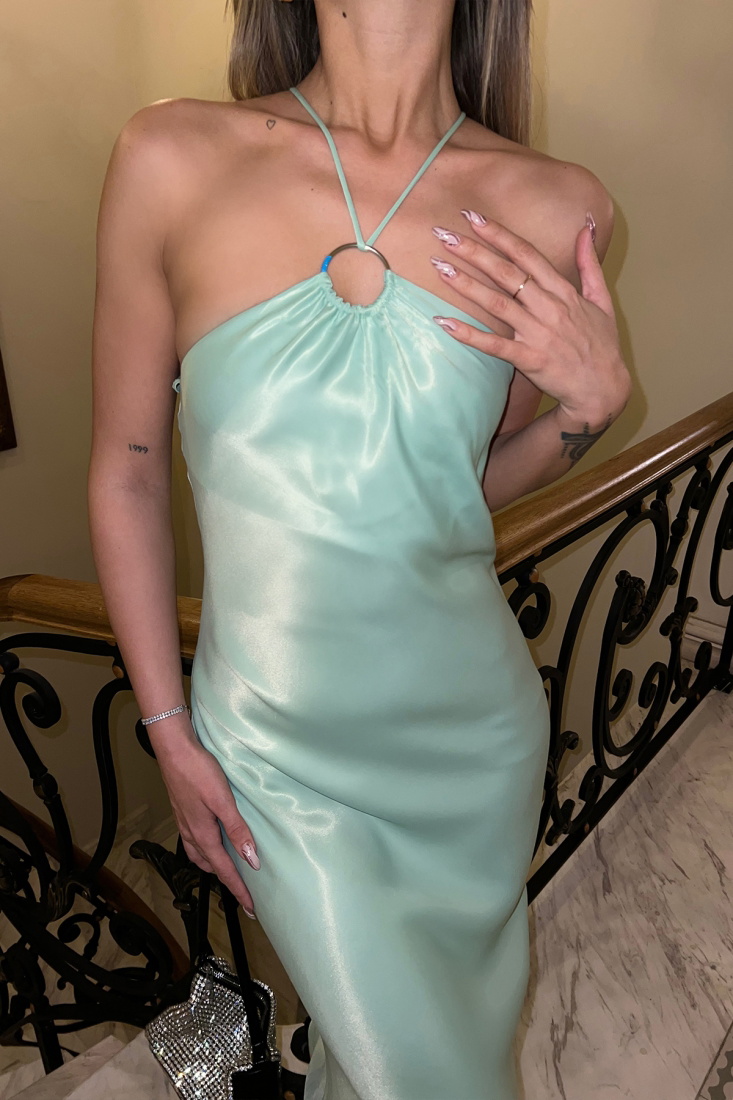 Yeşil Halka Detay Uzun Elbise ATE4251 - EYYO