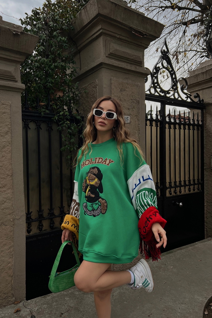 Yeşil Holiday Baskılı Sweat ATE2969 - EYYO