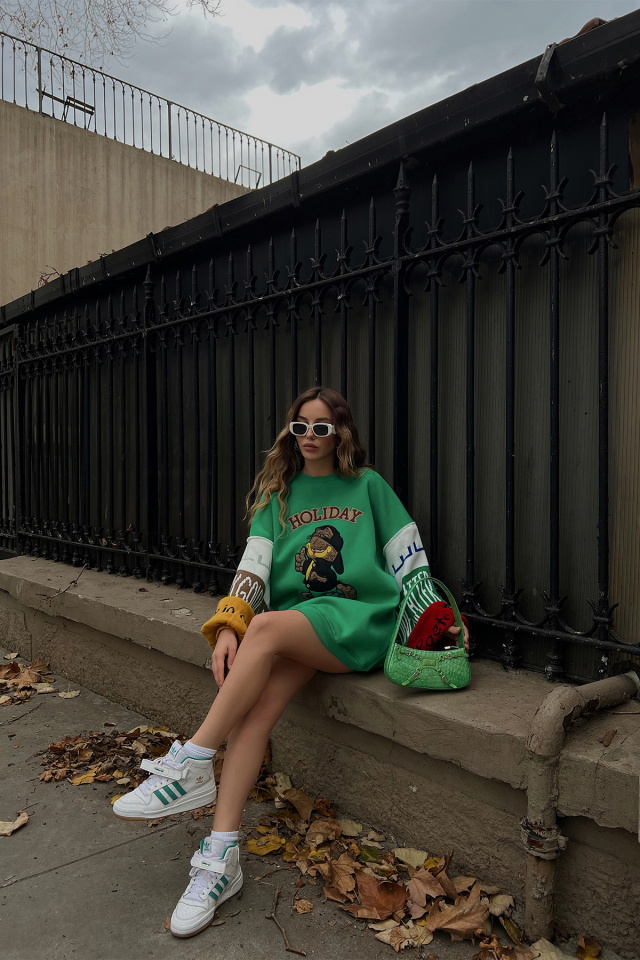 Yeşil Holiday Baskılı Sweat ATE2969 - 4
