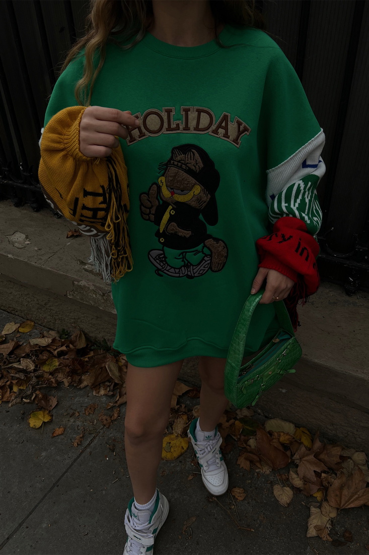 Yeşil Holiday Baskılı Sweat ATE2969 - EYYO