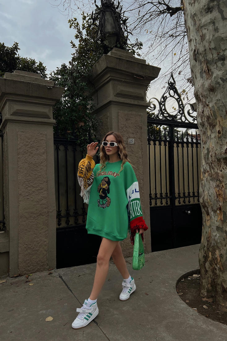 Yeşil Holiday Baskılı Sweat ATE2969 - EYYO