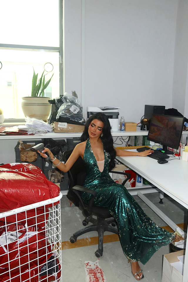 Yeşil Coquille Payetli Uzun Elbise ATE-4663 - 3