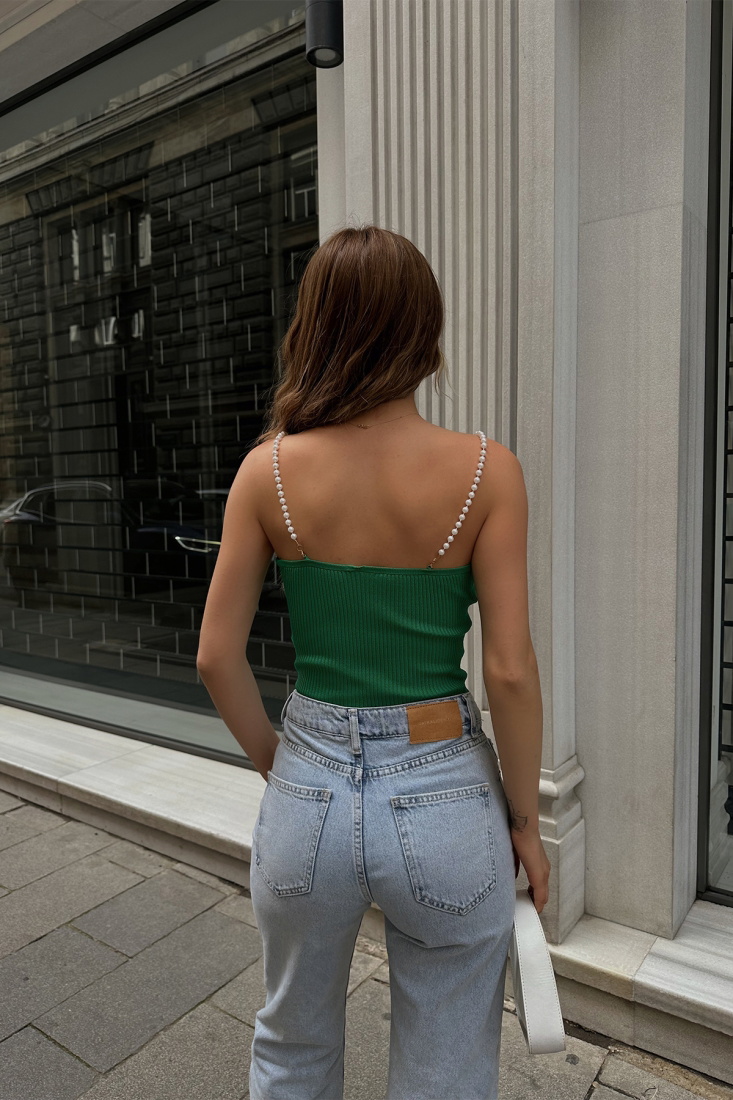 Yeşil İnci Detay Crop Top ATE6891 - EYYO
