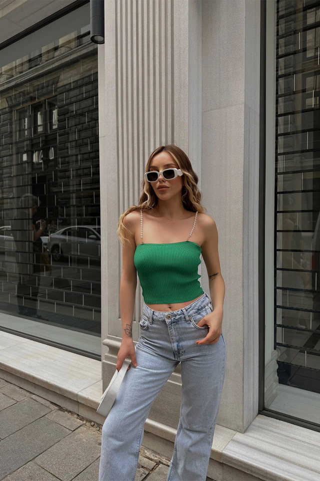 Yeşil İnci Detay Crop Top ATE6891 - 2