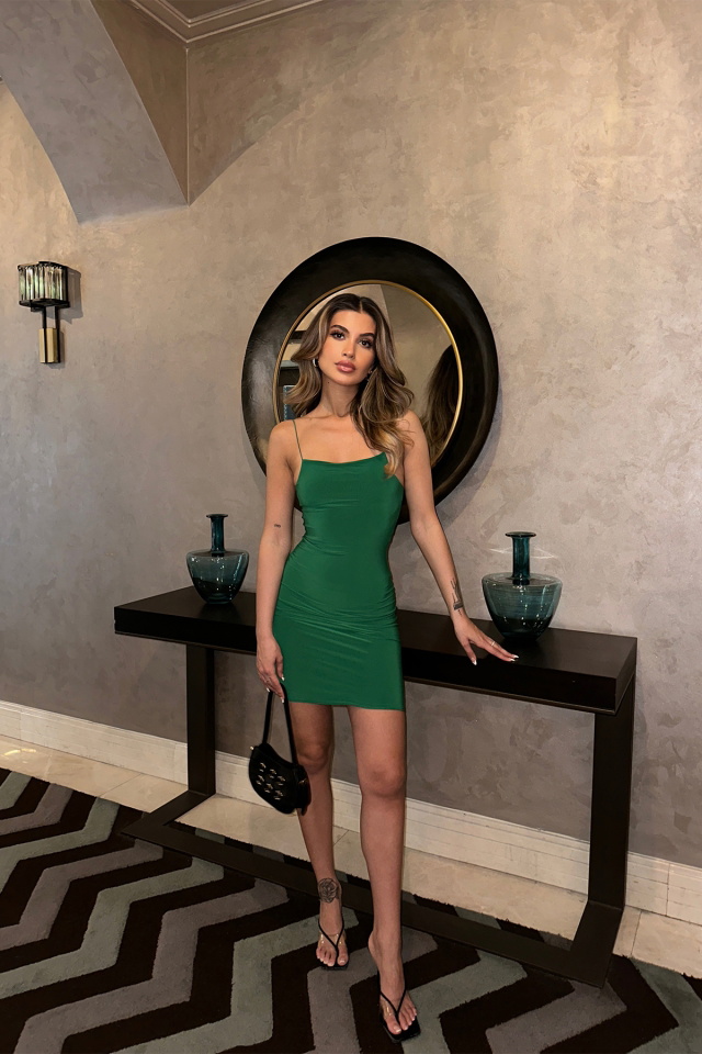 Yeşil İp Askılı Mini Elbise ATE6279 - 3