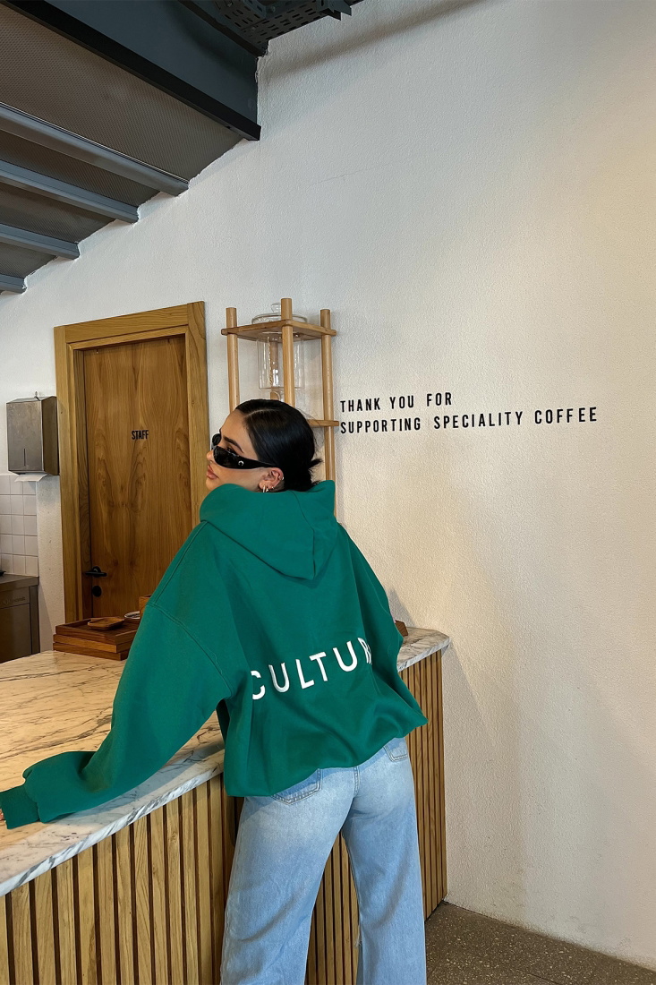 Yeşil Kapşonlu Arkası Baskılı Sweat ATE2515 - EYYO