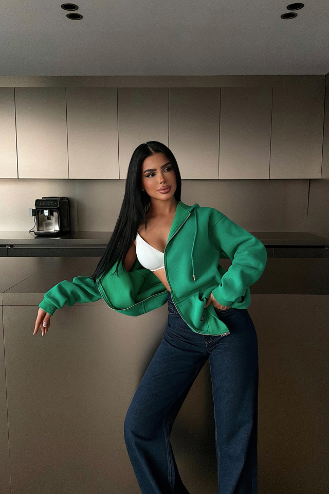 Yeşil Medias Kapüşonlu Hırka ATE-4866 - 2