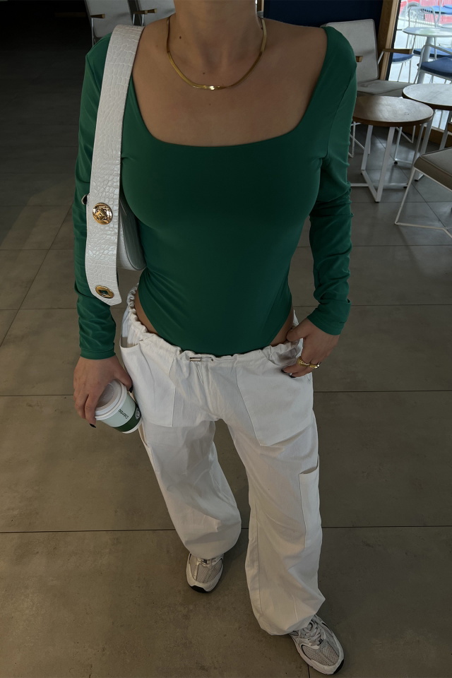 Yeşil Kare Yaka Bodysuit ATE4010 - 2