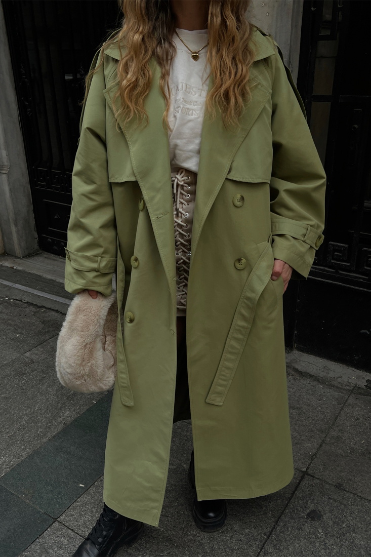 Yeşil Kolları Kemerli Trenckot ATE2404 - EYYO