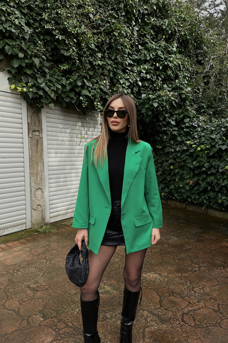 Yeşil Kruvaze Yaka Önü Düğmeli Ceket ATE4785 - EYYO