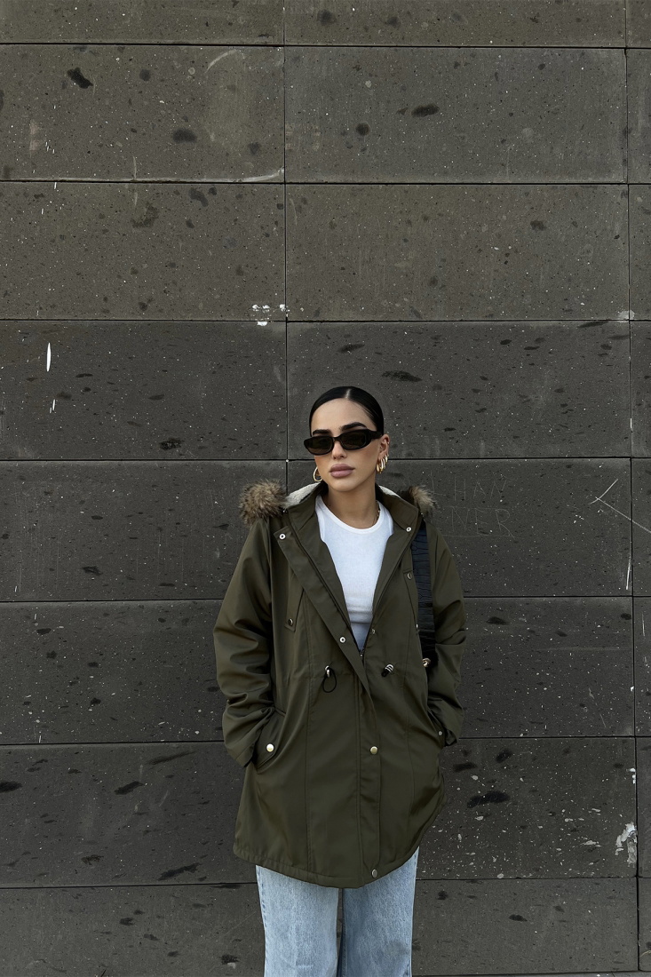 Yeşil Kürk Detay Önü Düğmeli Mont ATE2418 - EYYO