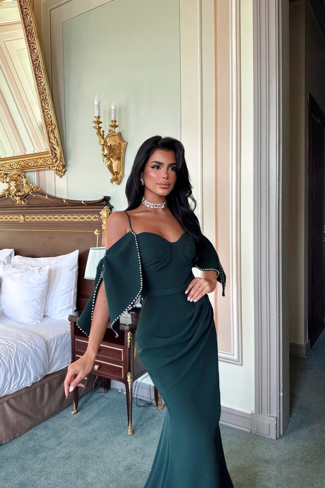 Yeşil Aella Uzun Yırtmaçlı Abiye ATE-3418 - 3