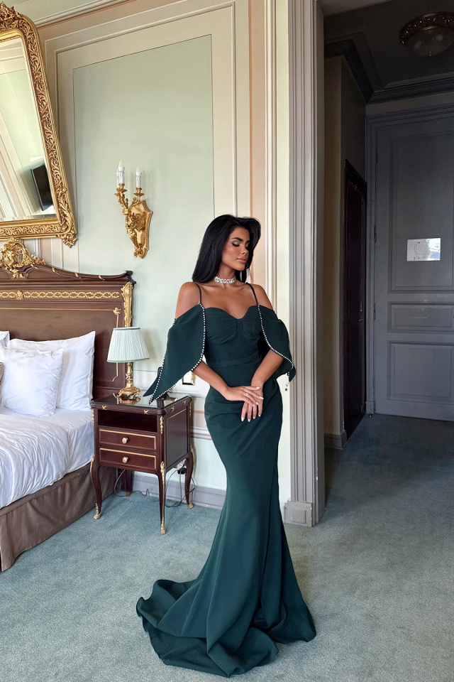 Yeşil Aella Uzun Yırtmaçlı Abiye ATE-3418 - 4