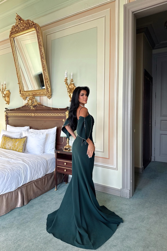 Yeşil Aella Uzun Yırtmaçlı Abiye ATE-3418 - 5