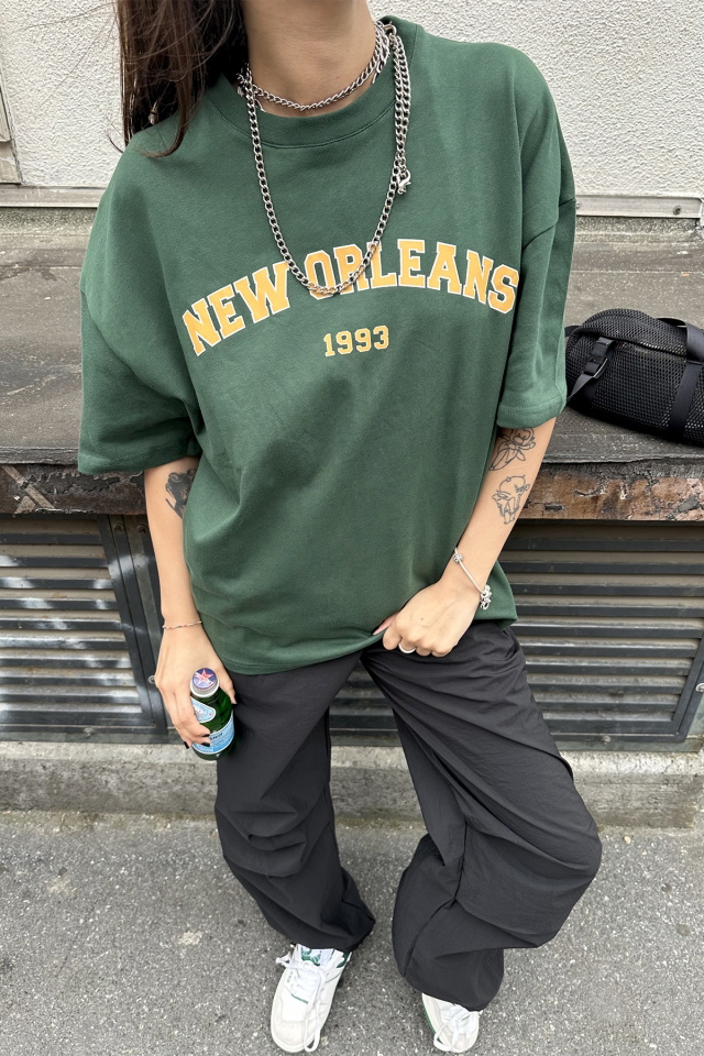 Yeşil New Orleans Yazılı Tişört ATE7287 - 2