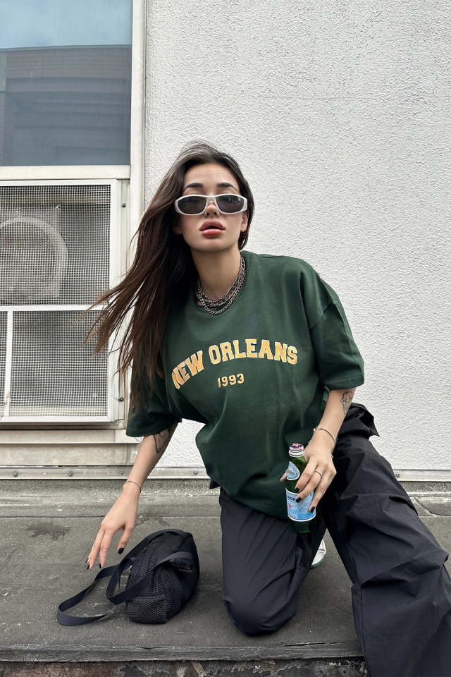 Yeşil New Orleans Yazılı Tişört ATE7287 - 5