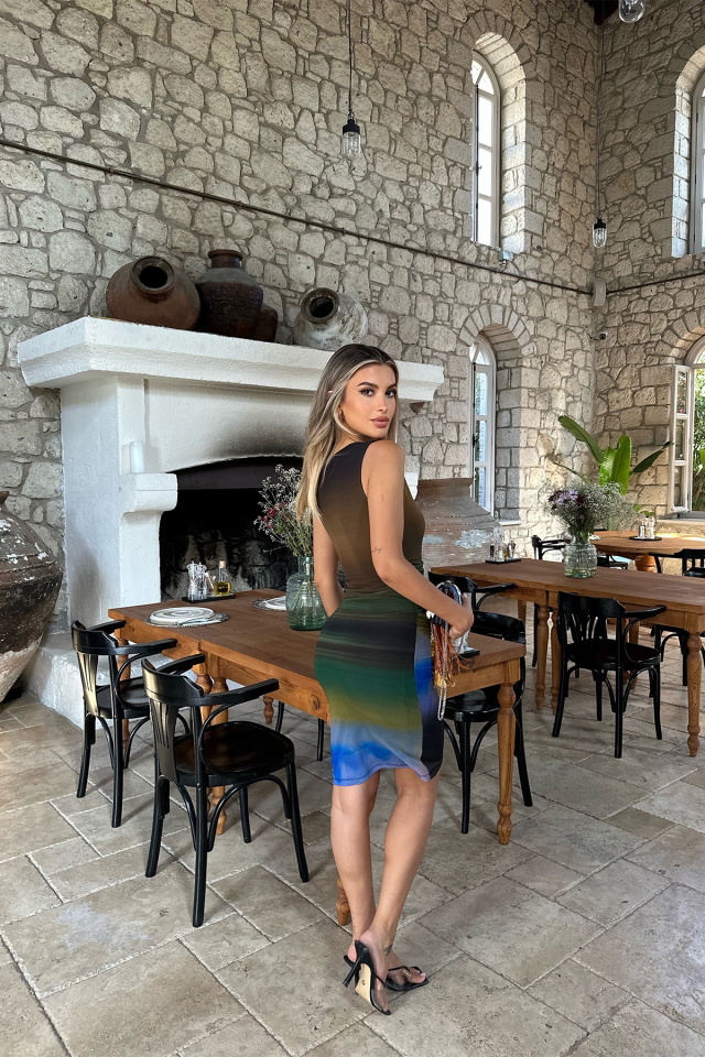 Yeşil Ombre Straplez Mini Elbise ATE7620 - 5