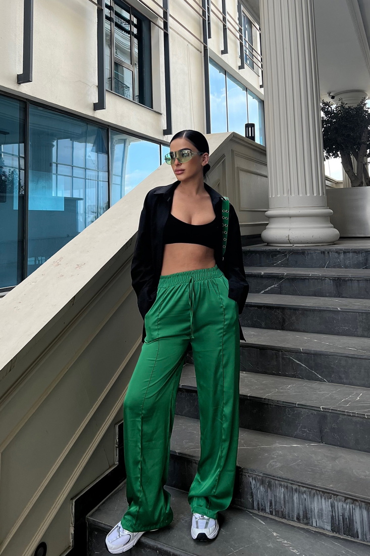 Yeşil Önden Bağlamalı Eşofman Altı ATE3713 - EYYO