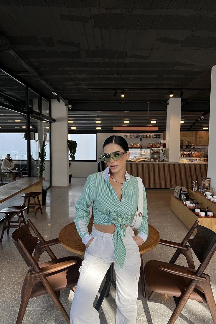 Yeşil Önden Bağlamalı Crop Gömlek ATE3995 - EYYO