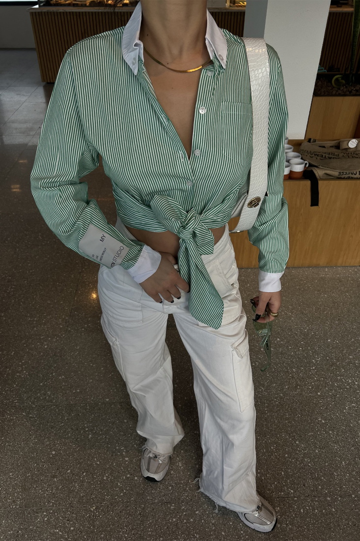 Yeşil Önden Bağlamalı Crop Gömlek ATE3995 - EYYO