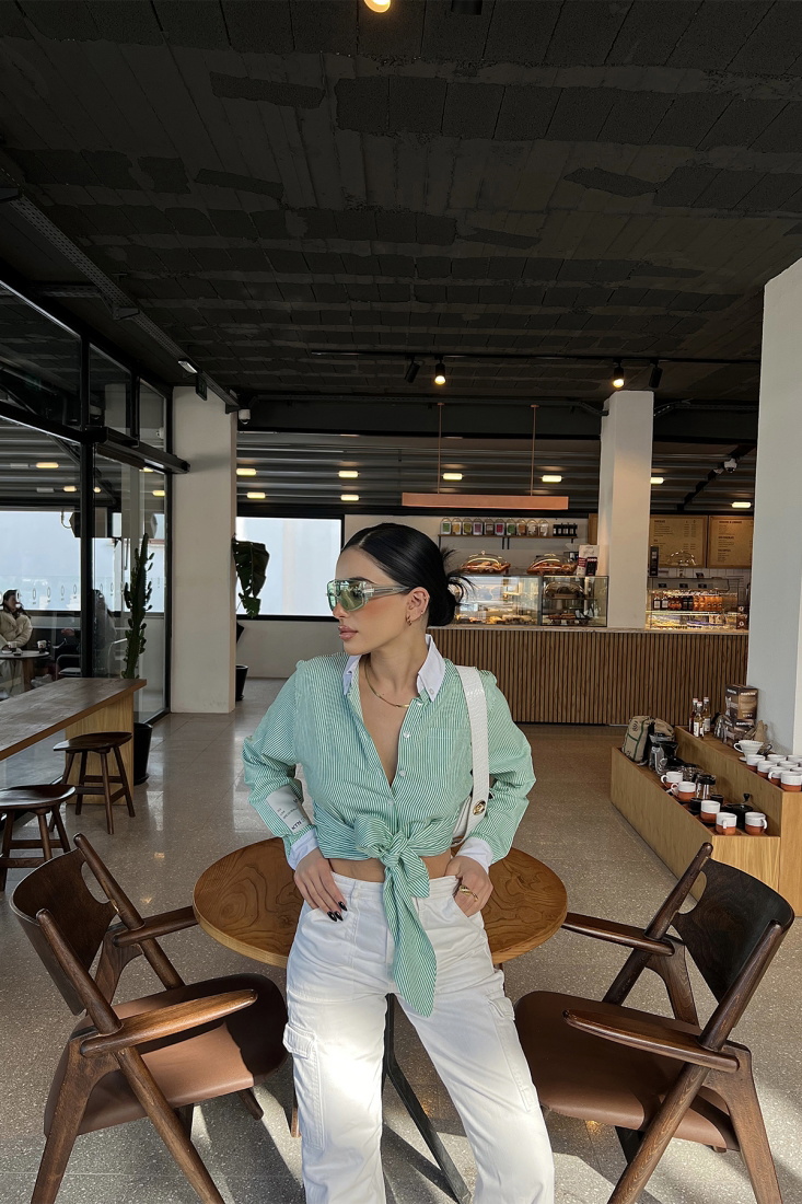 Yeşil Önden Bağlamalı Crop Gömlek ATE3995 - EYYO