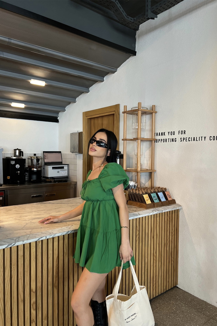 Yeşil Önden Bağlamalı Mini Elbise ATE4822 - EYYO