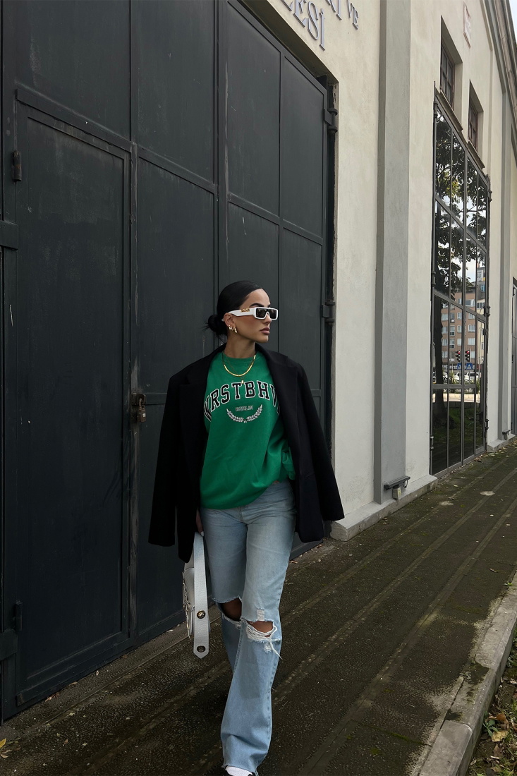 Yeşil Önü Baskılı Sweat ATE2427 - EYYO