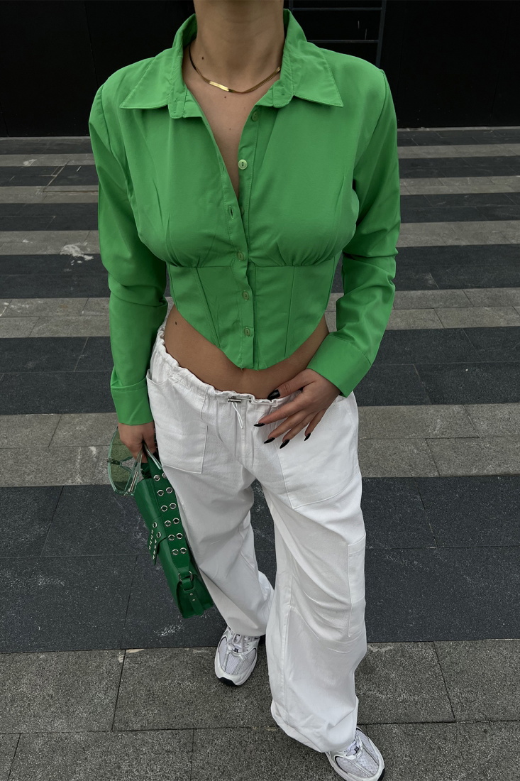 Yeşil Önü Düğmeli Crop Top ATE4174 - EYYO