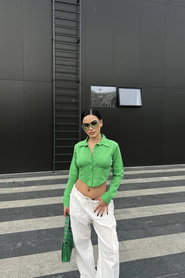 Yeşil Önü Düğmeli Crop Top ATE4174 - 1