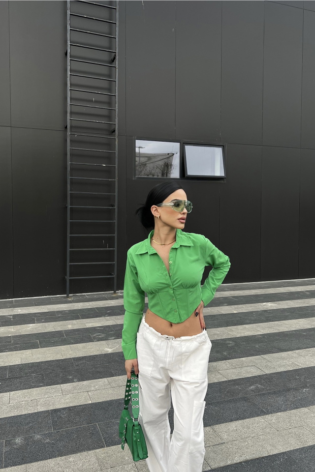 Yeşil Önü Düğmeli Crop Top ATE4174 - 3